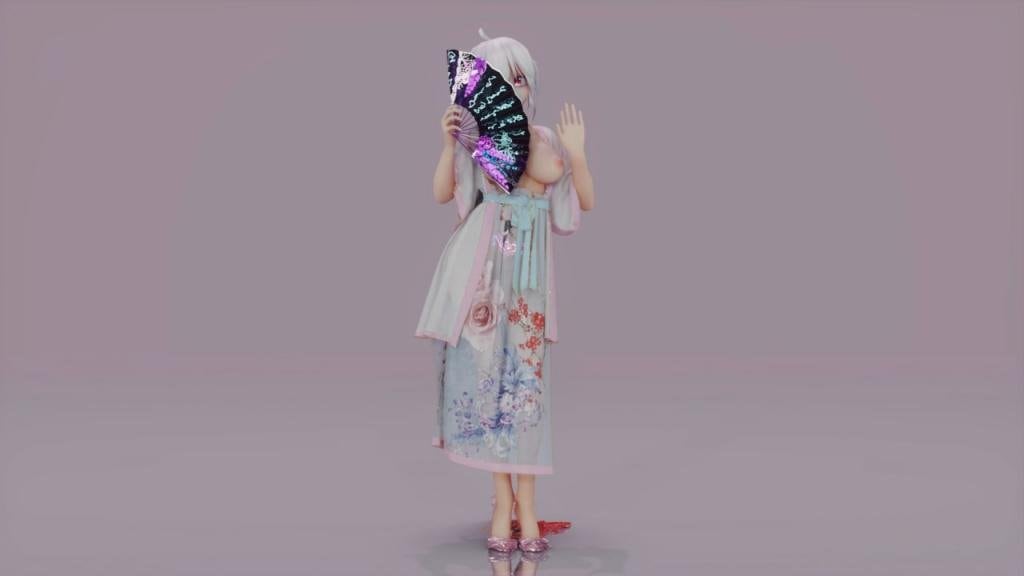 MMD50 汉服巨乳弱音少女被明月下爆操 淫水浸透绸缎